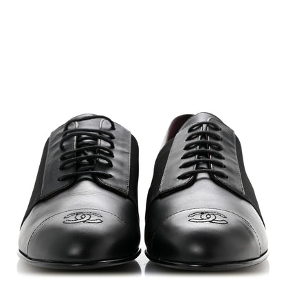 Chanel Calfskin Elastic Lace Up Cap Toe CC Loafers 40 Black 3 of 10