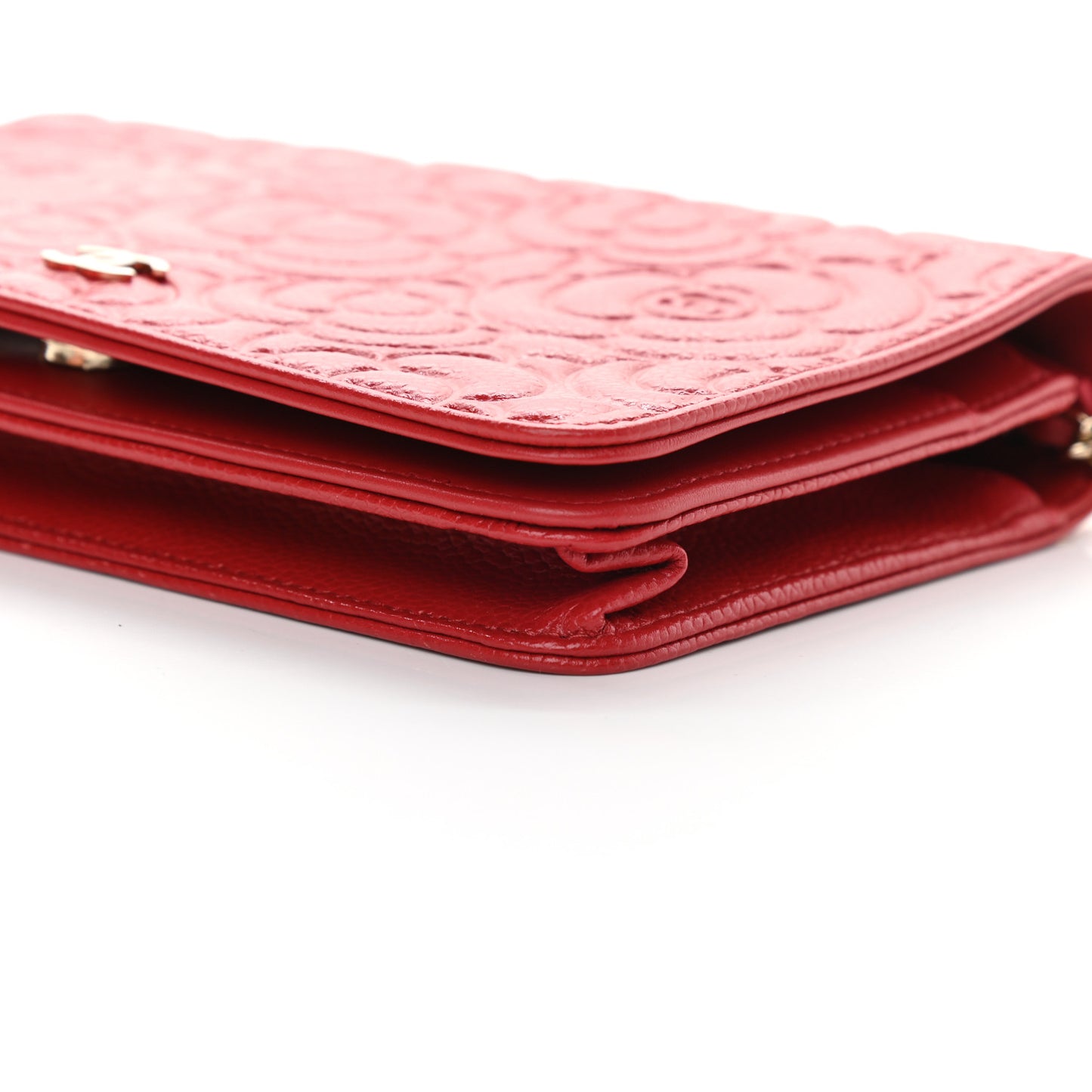 Caviar Camellia Embossed Wallet On Chain WOC Red