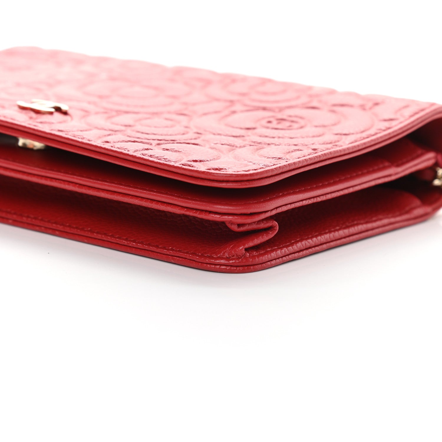 Chanel Caviar Camellia Embossed Wallet On Chain WOC Red 10 of 10