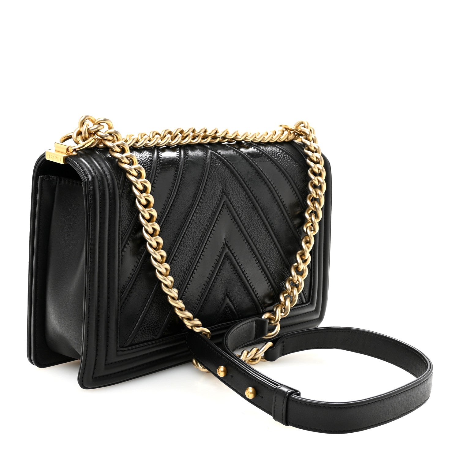 Chanel Calfskin Caviar Suede Chevron New Medium Boy Flap Black 3 of 10