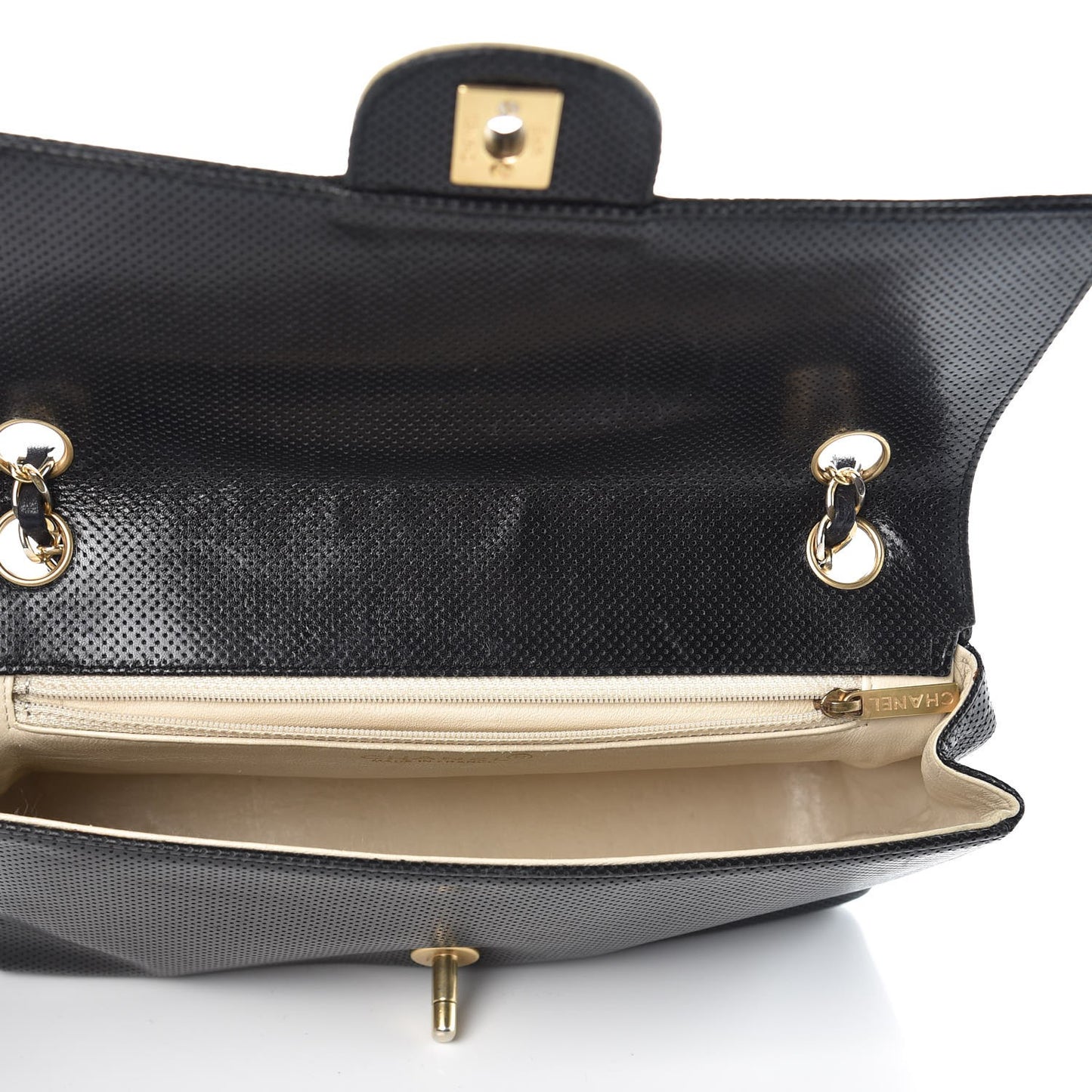 Lambskin Perforated Medium Single Flap Bag Black White