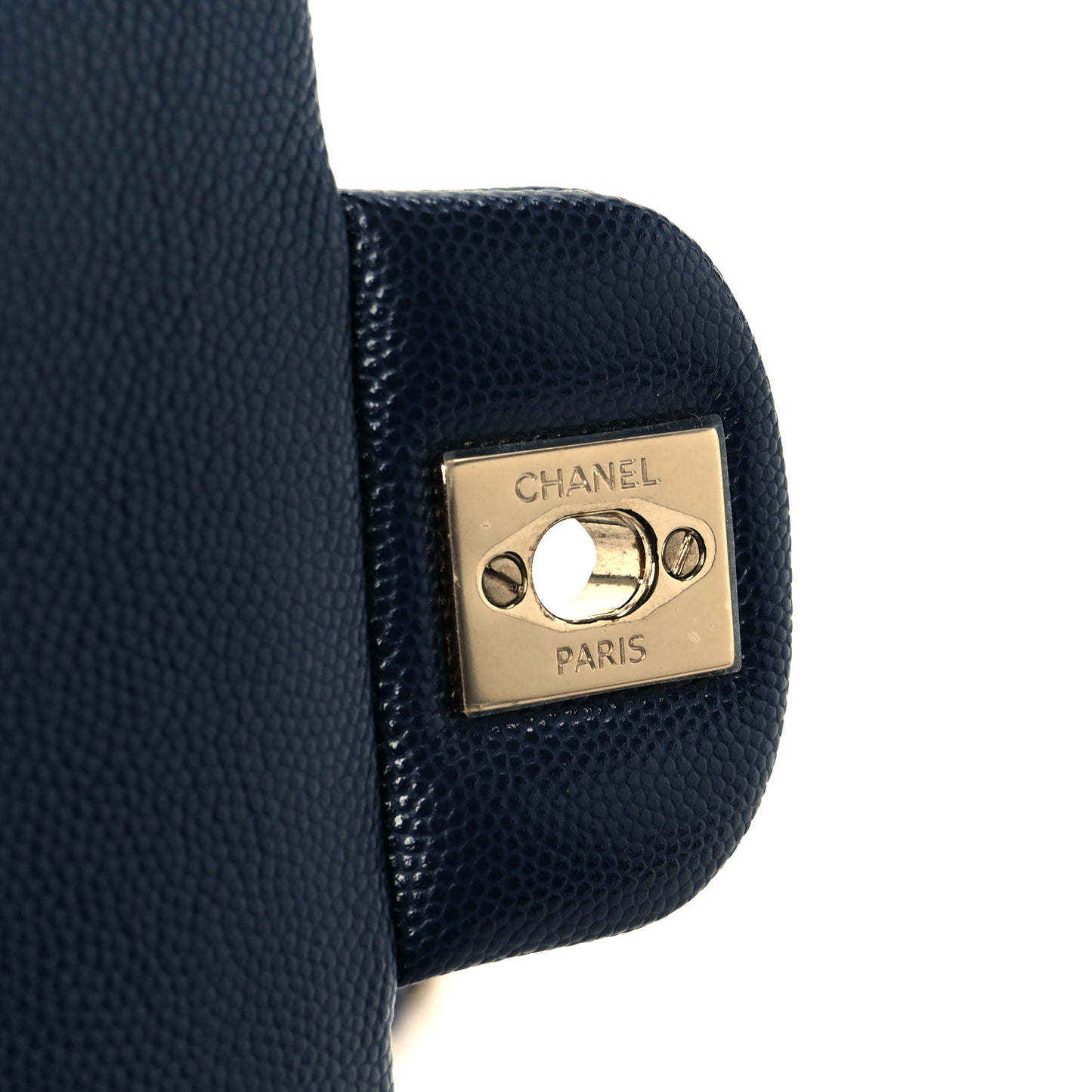 Caviar Quilted Retro Twist Top Handle Flap Navy