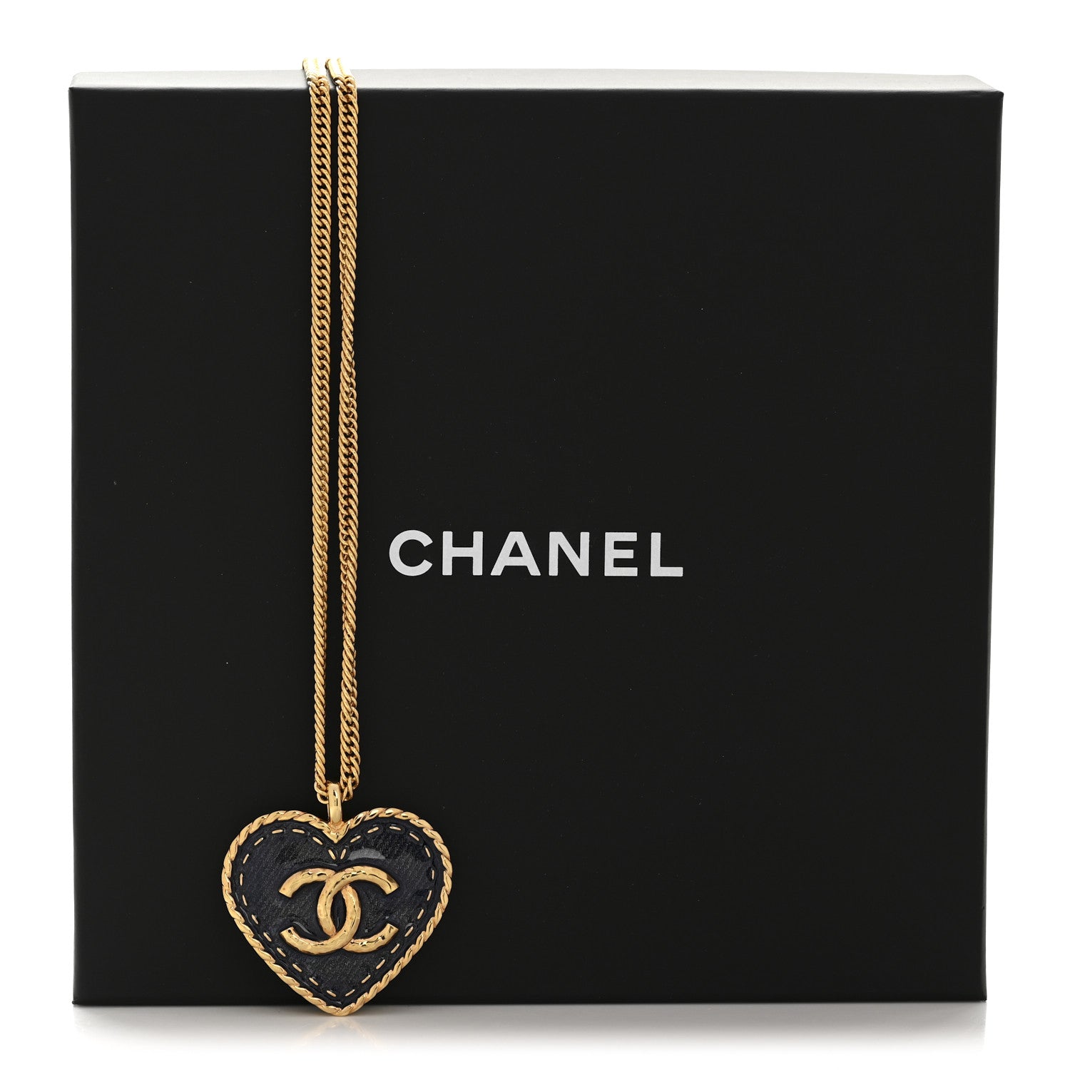 Chanel Metal Enamel CC Denim Heart Necklace Gold 6 of 6