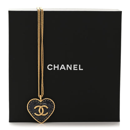 Chanel Metal Enamel CC Denim Heart Necklace Gold 6 of 6