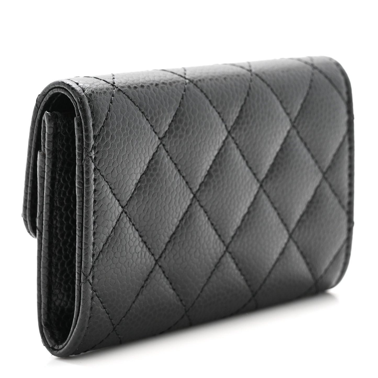 Caviar Quilted Flap Card Holder Black