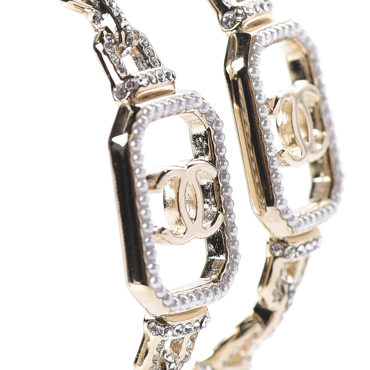 Chanel Crystal CC Vendome Hoop Earrings Gold 3 of 10