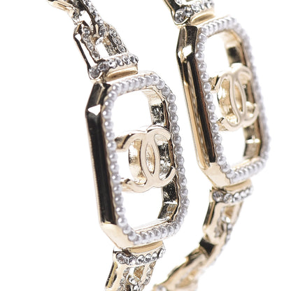 Chanel Crystal CC Vendome Hoop Earrings Gold 3 of 10