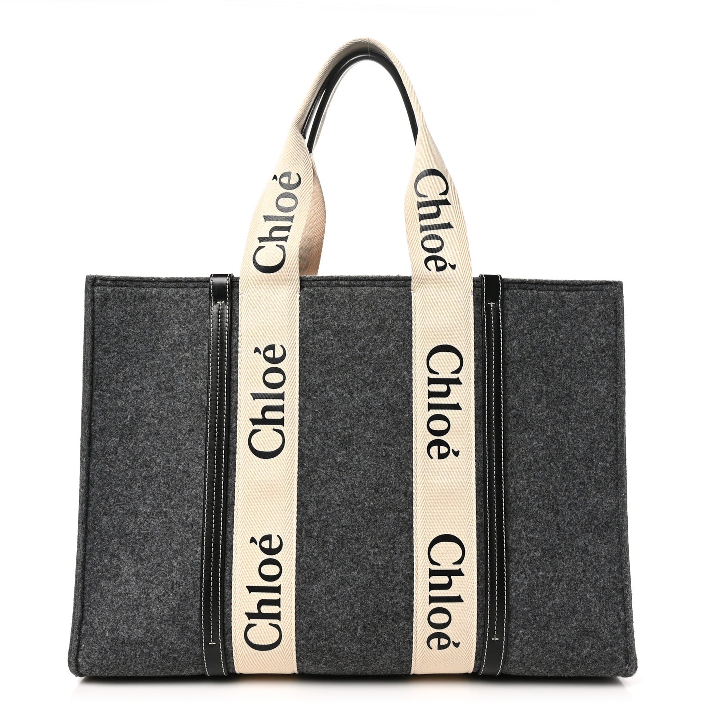 Felt Shiny Calfskin Large Woody Ribbon Tote Cashmere Gray