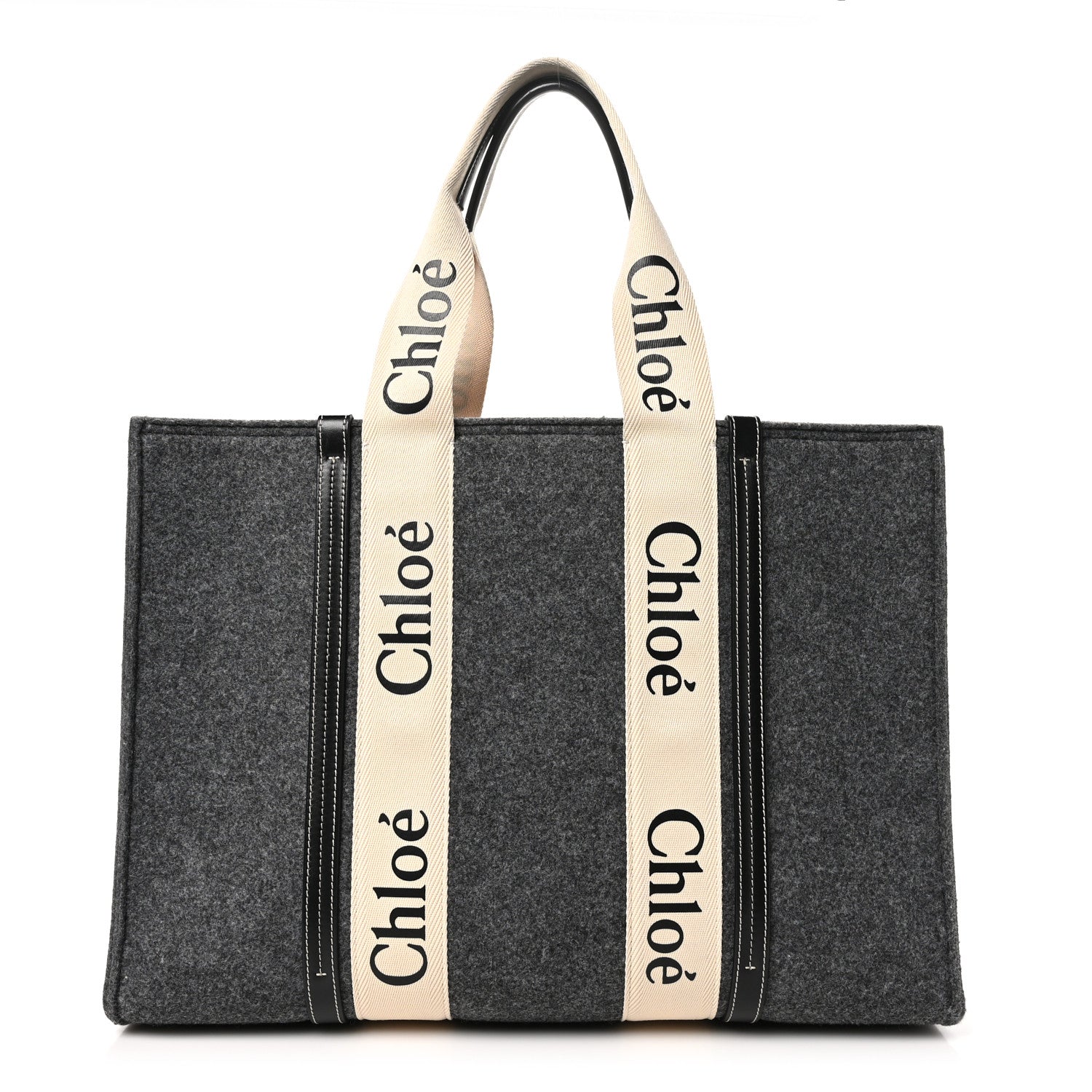 Chloe Felt Shiny Calfskin Large Woody Ribbon Tote Cashmere Gray 1 of 9