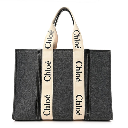 Chloe Felt Shiny Calfskin Large Woody Ribbon Tote Cashmere Gray 1 of 9