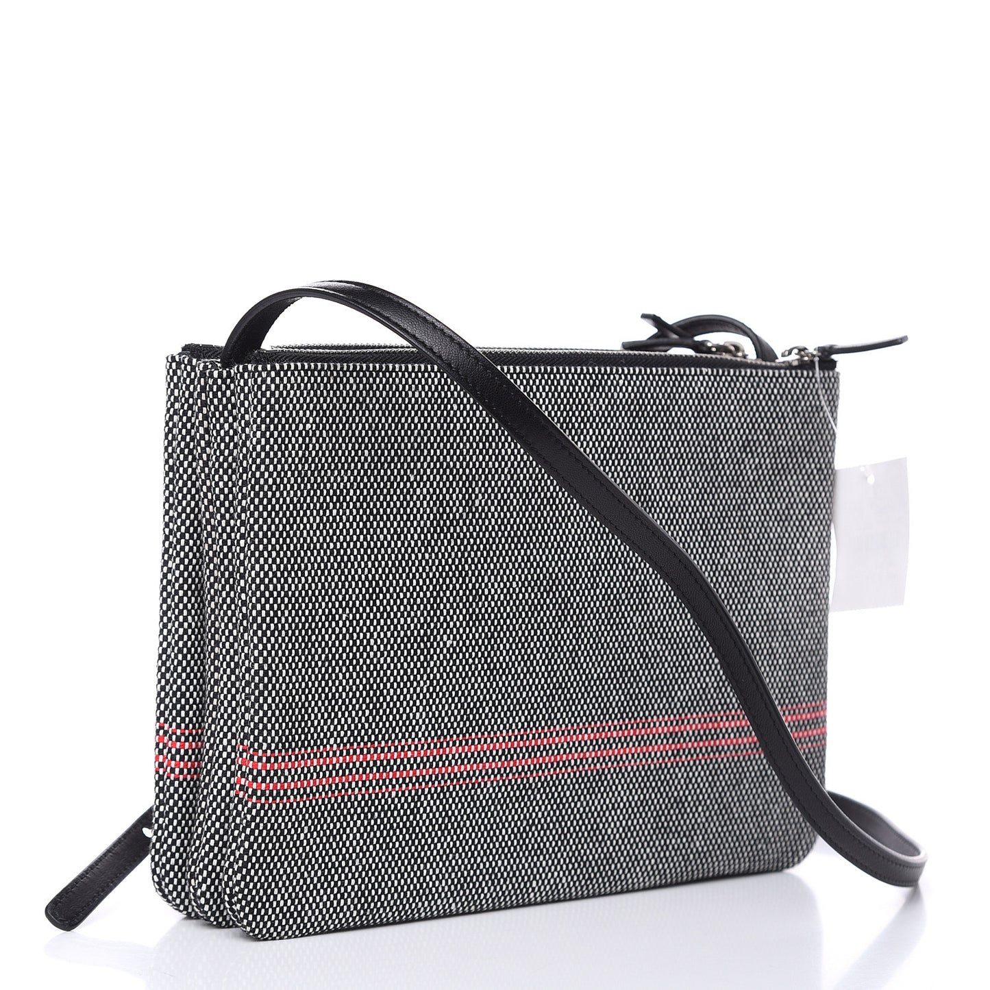 Cotton Canvas Large Trio Crossbody Bag Black White