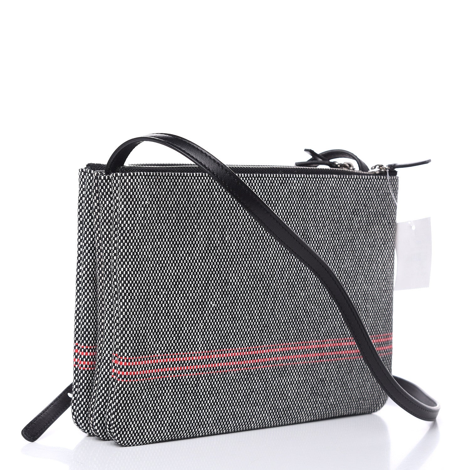 Celine Cotton Canvas Large Trio Crossbody Bag Black White 3 of 10