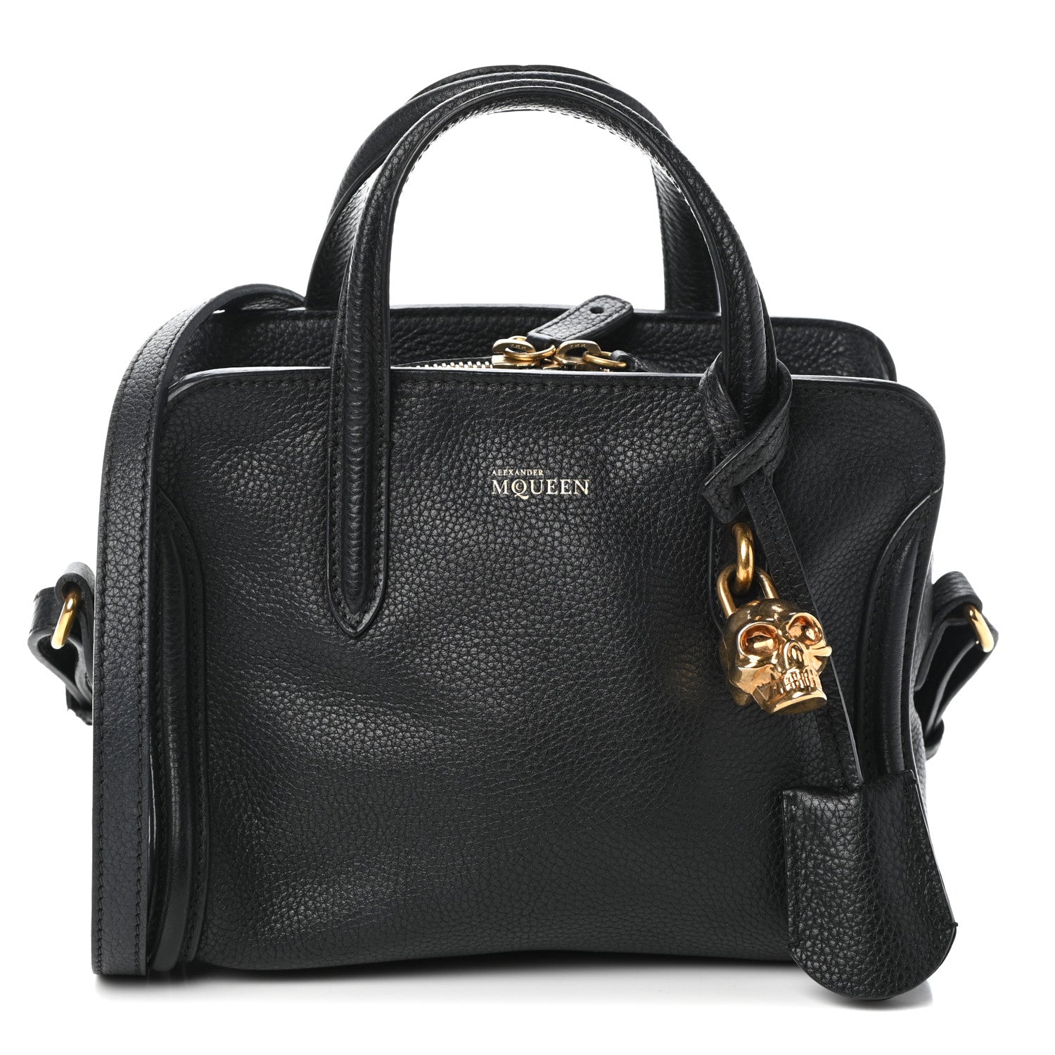 Alexander McQueen Pebbled Calfskin Mini Skull Padlock Zip Around Tote Black 1 of 9