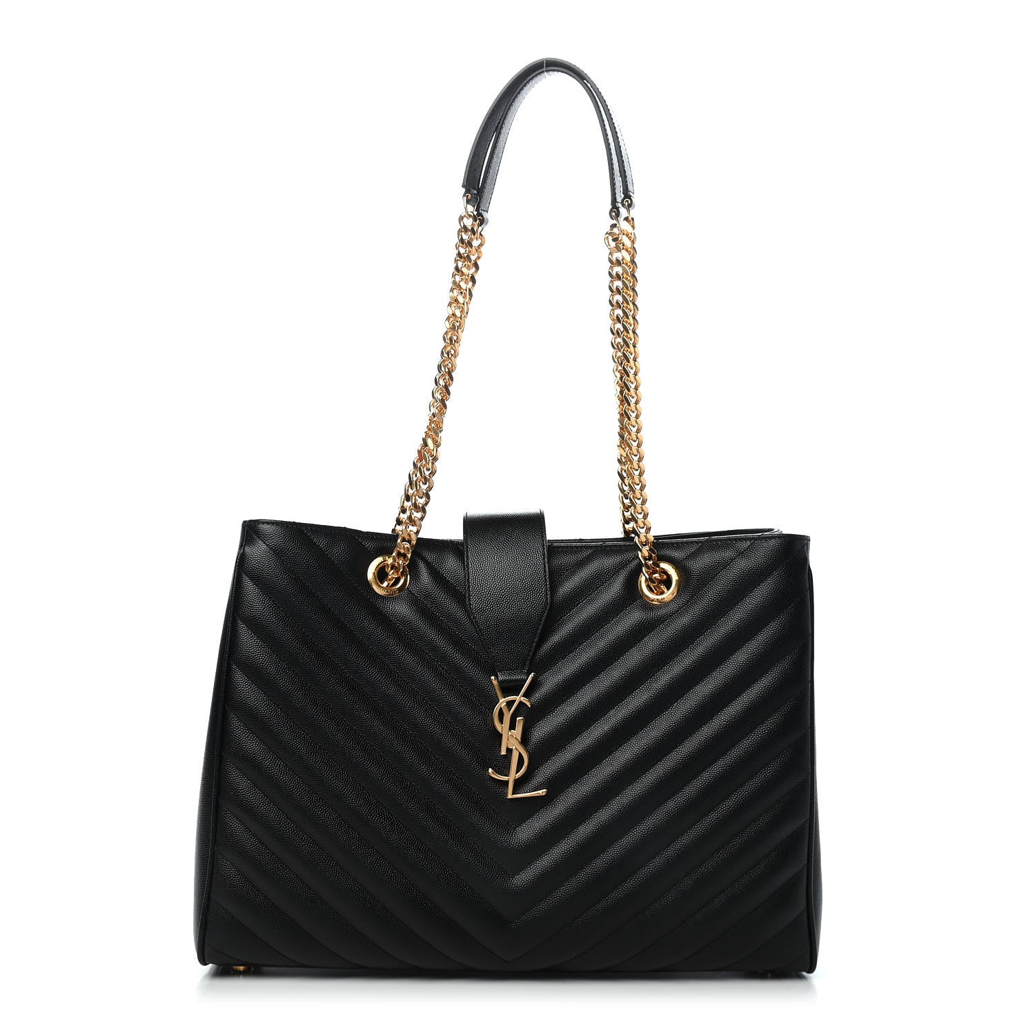 Saint Laurent Grain De Poudre Matelasse Chevron Monogram Shopping Bag Black 1 of 8