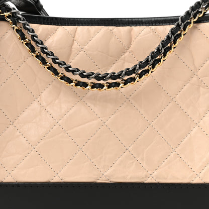 Chanel Aged Calfskin Quilted Medium Gabrielle Hobo Beige Black 8 of 12