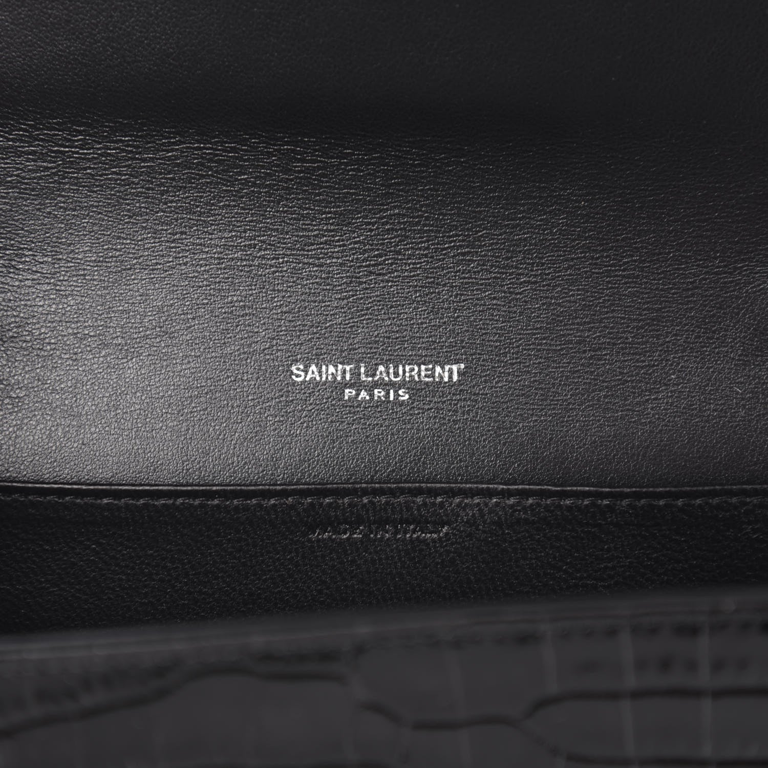 Saint Laurent Calfskin Crocodile Embossed Monogram Uptown Chain Wallet Black 5 of 9