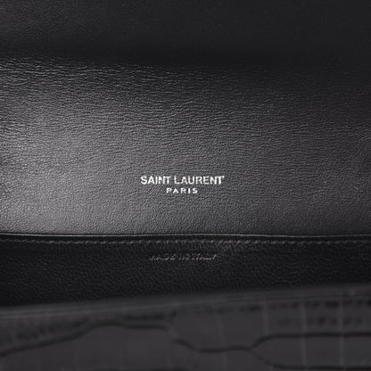 Saint Laurent Calfskin Crocodile Embossed Monogram Uptown Chain Wallet Black 5 of 9