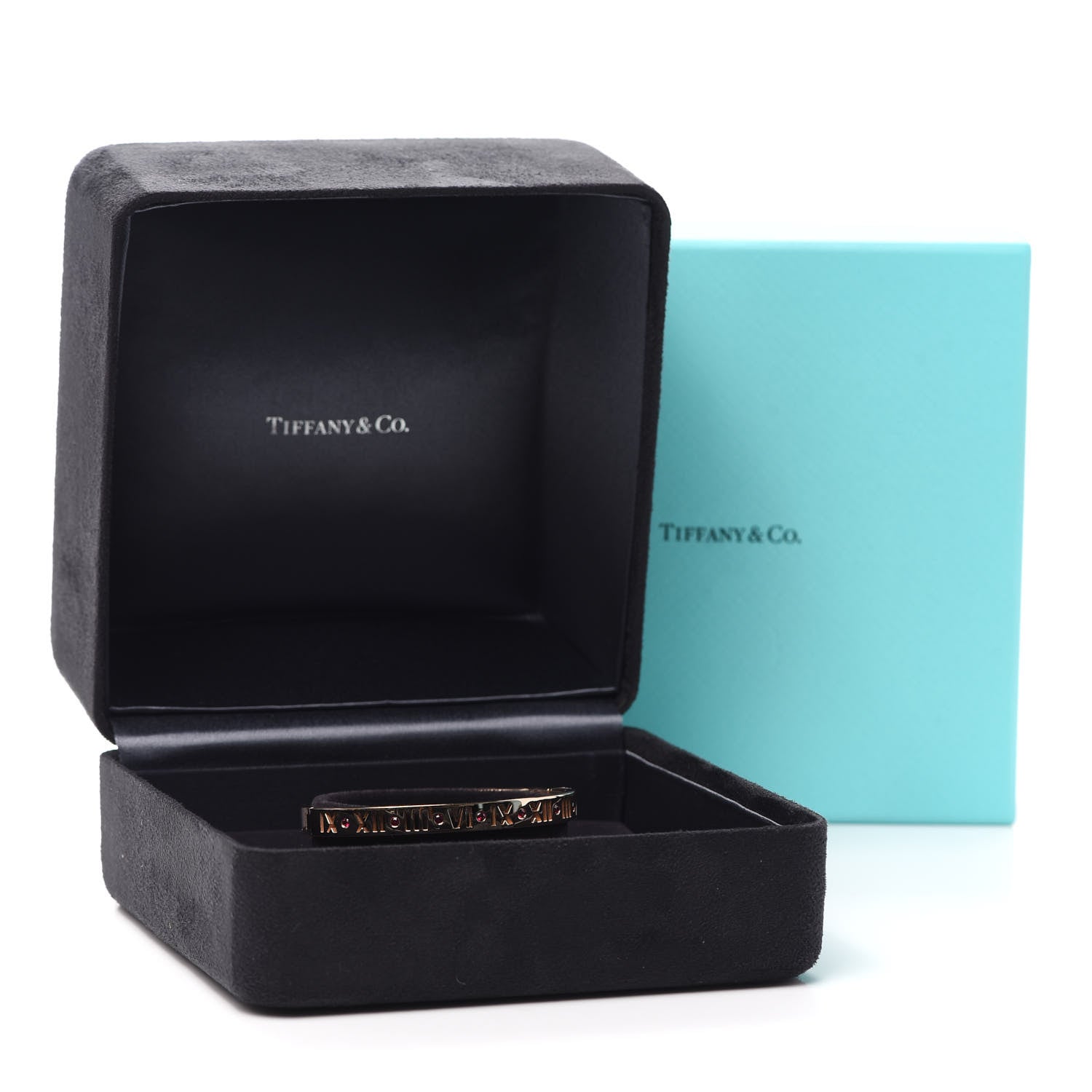 Tiffany 18K Rose Gold Ruby Atlas Pierced Hinged Bangle Bracelet 6 of 6