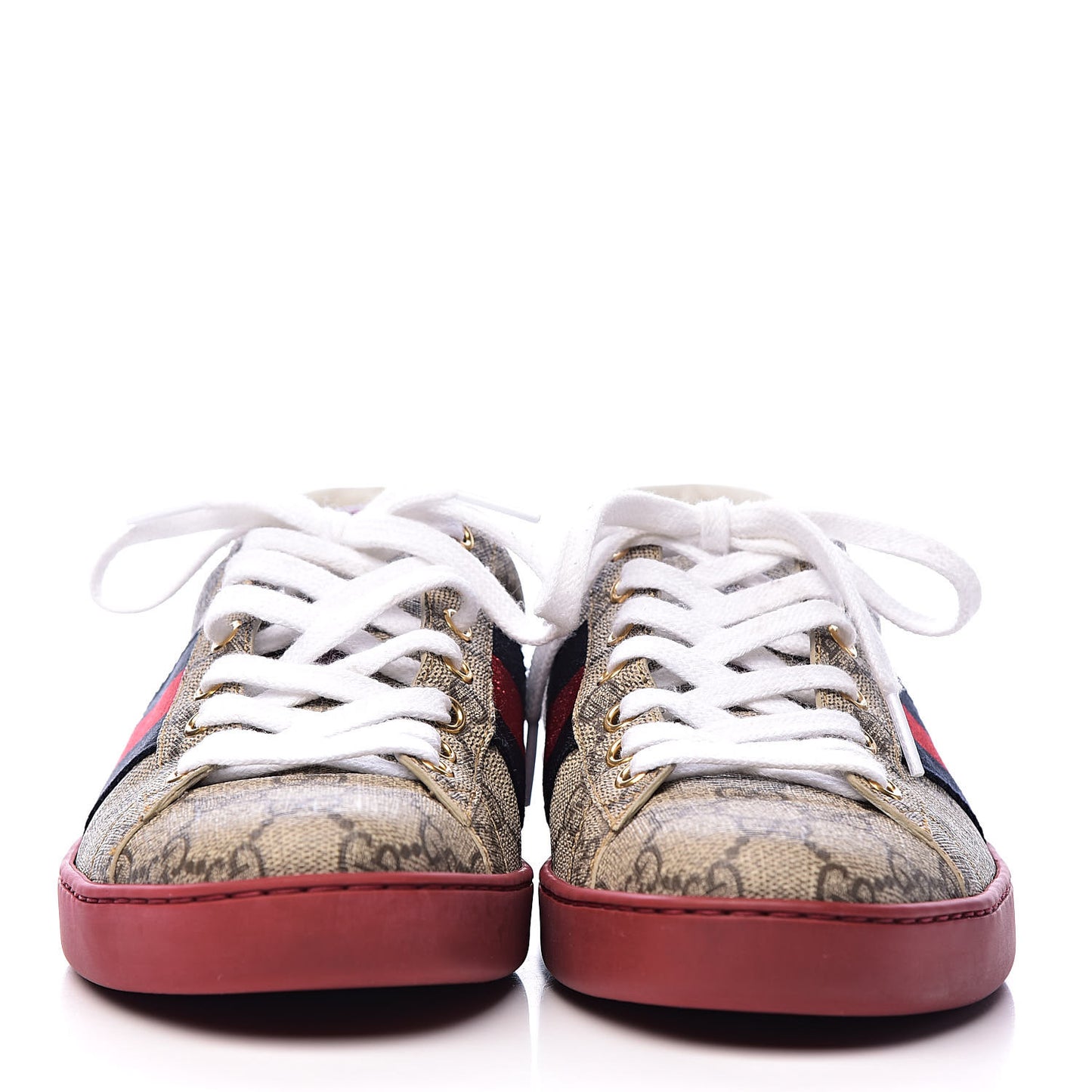 GG Supreme Monogram Ayers Mens New Ace Low-Top Sneaker 6.5 Beige Red