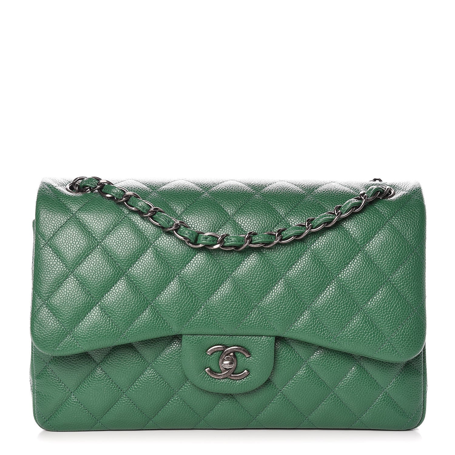 Chanel Caviar Quilted Jumbo Double Flap Green 1 of 10