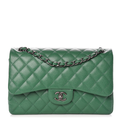 Chanel Caviar Quilted Jumbo Double Flap Green 1 of 10
