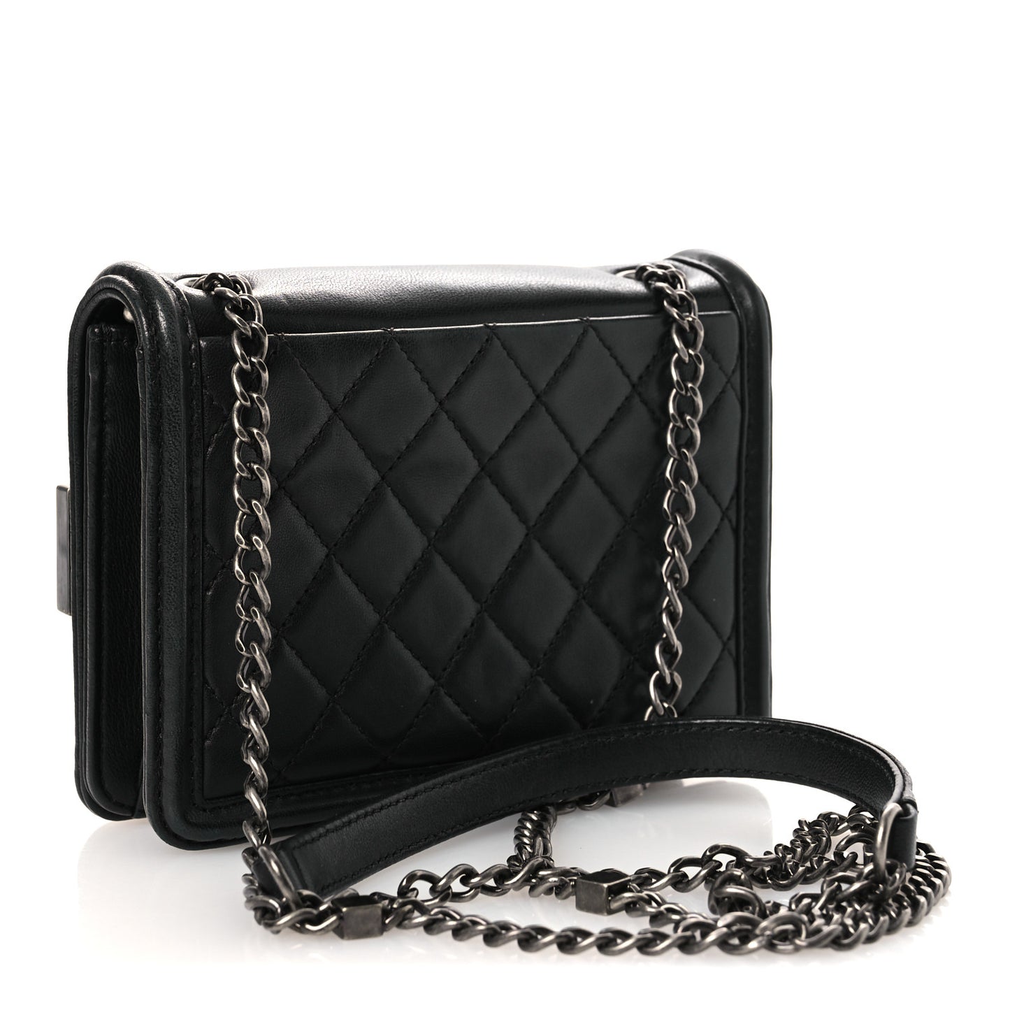 Plexiglass Lambskin Mini Boy Brick Flap Black