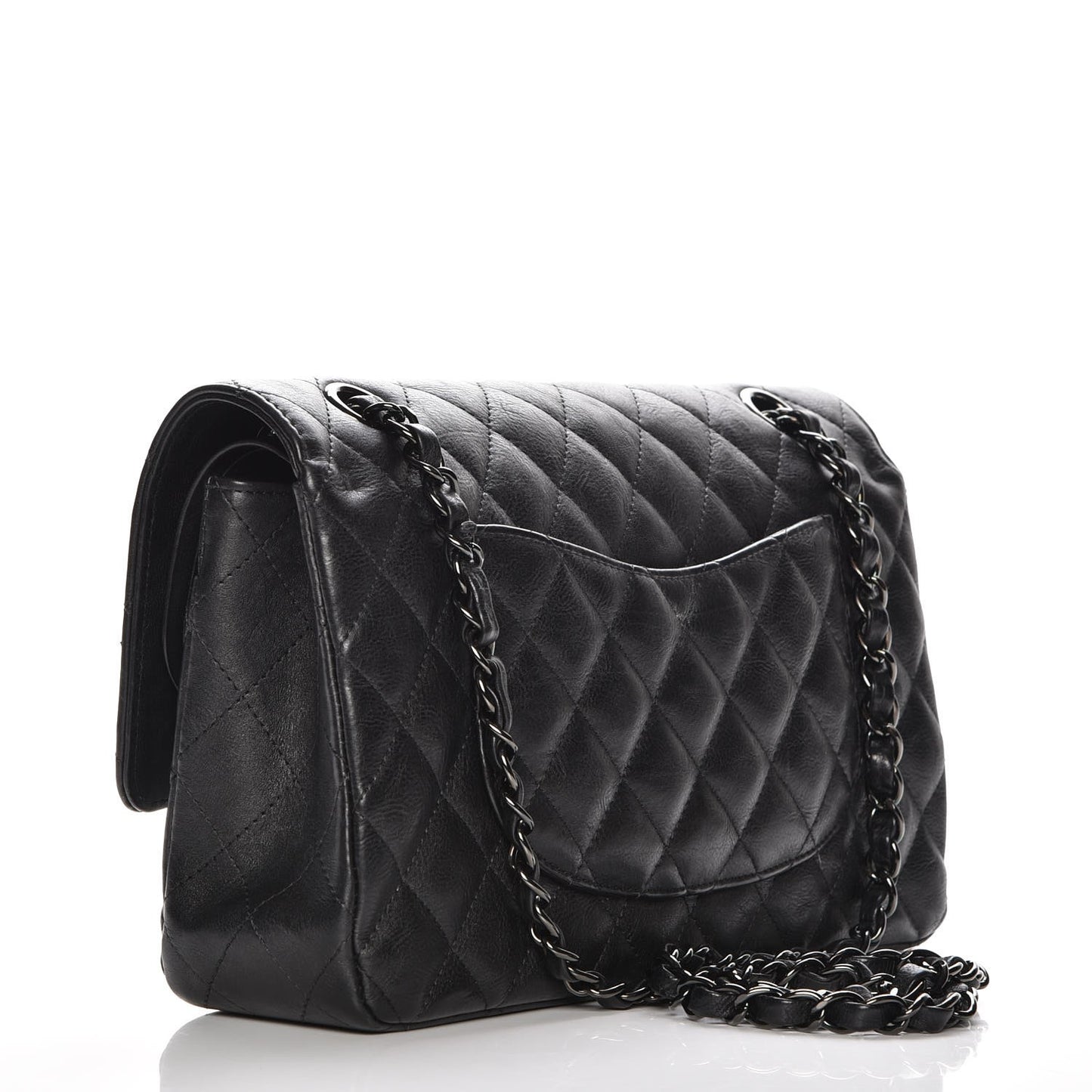 Crumpled Calfskin Quilted Medium Double Flap So Black