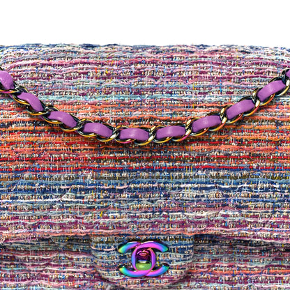 Chanel Tweed Quilted Medium Double Flap Blue Pink Orange 9 of 11