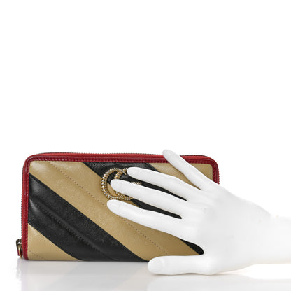 Gucci Azalea Calfskin Matelasse Diagonal Patchwork Torchon GG Marmont Zip Around Wallet Black Beige Romantic Cerise 2 of 9