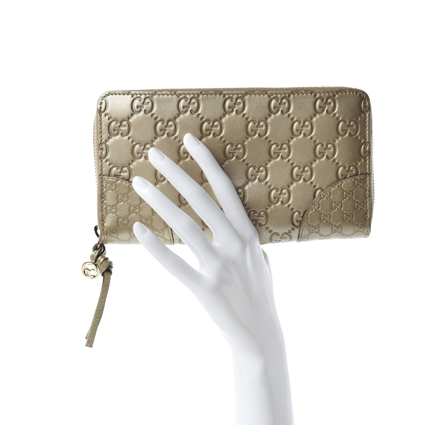 Metallic Guccissima Microguccissima Bree Zip Around Wallet Golden Beige