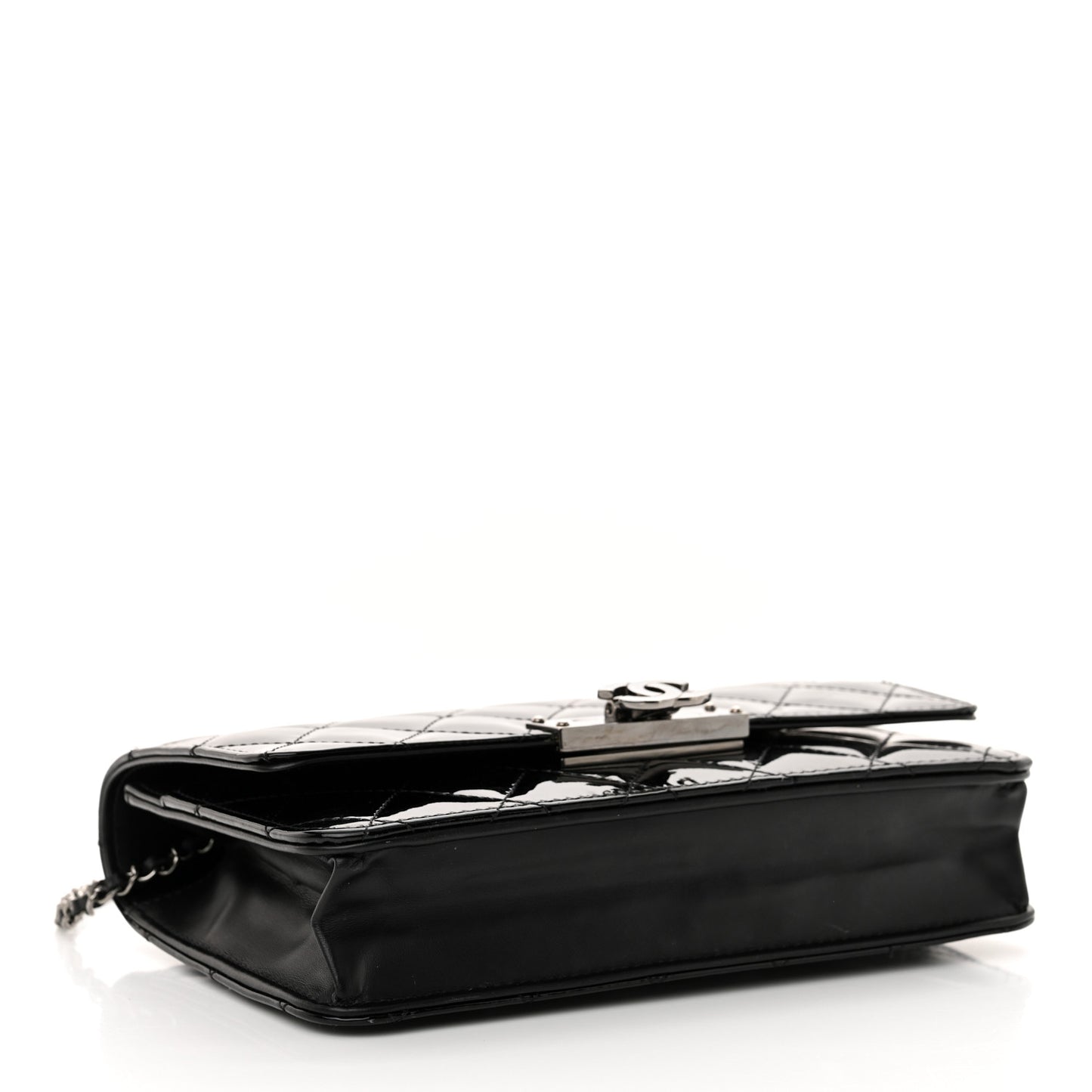 Patent Quilted Golden Class Wallet on Chain WOC Black