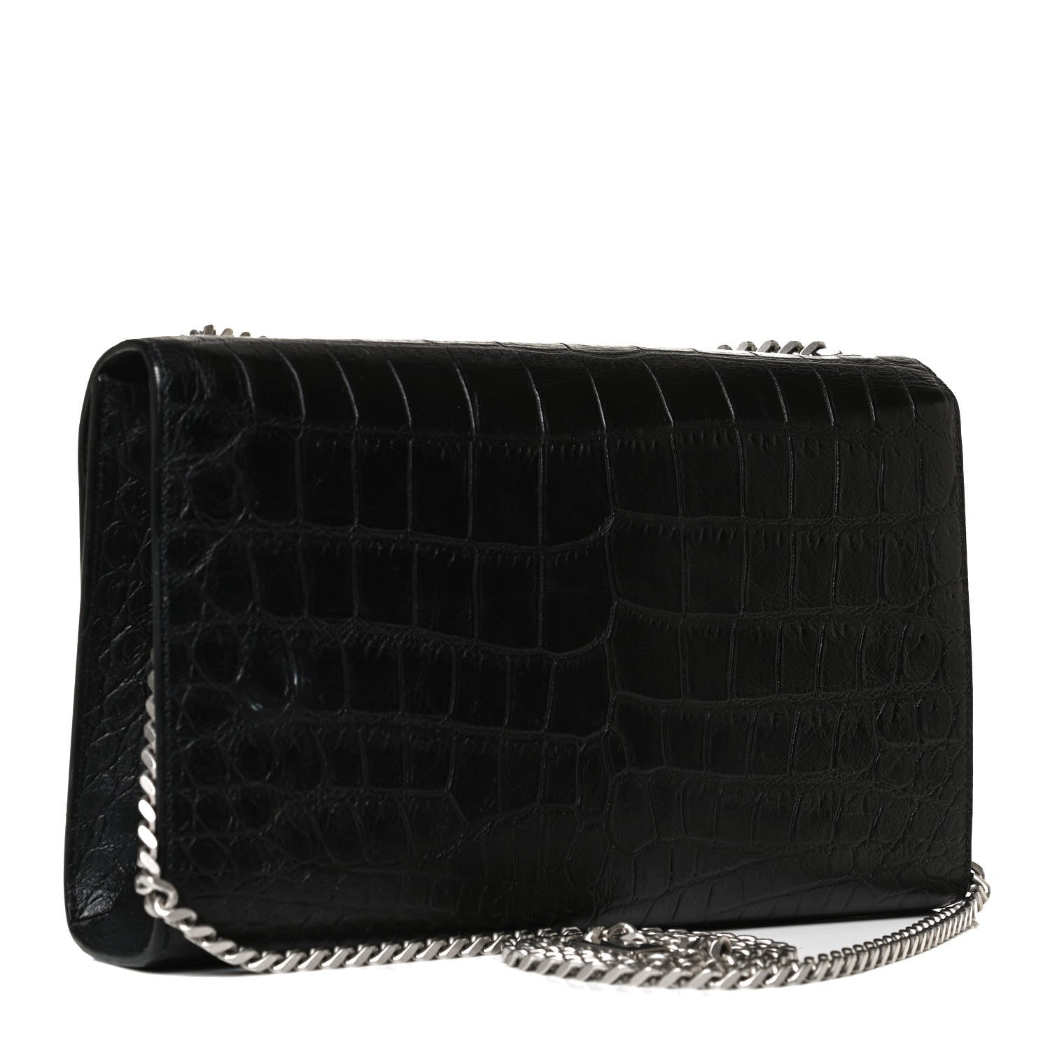 Saint Laurent Calfskin Crocodile Embossed Medium Classic Monogram Kate Tassel Satchel Black 3 of 13