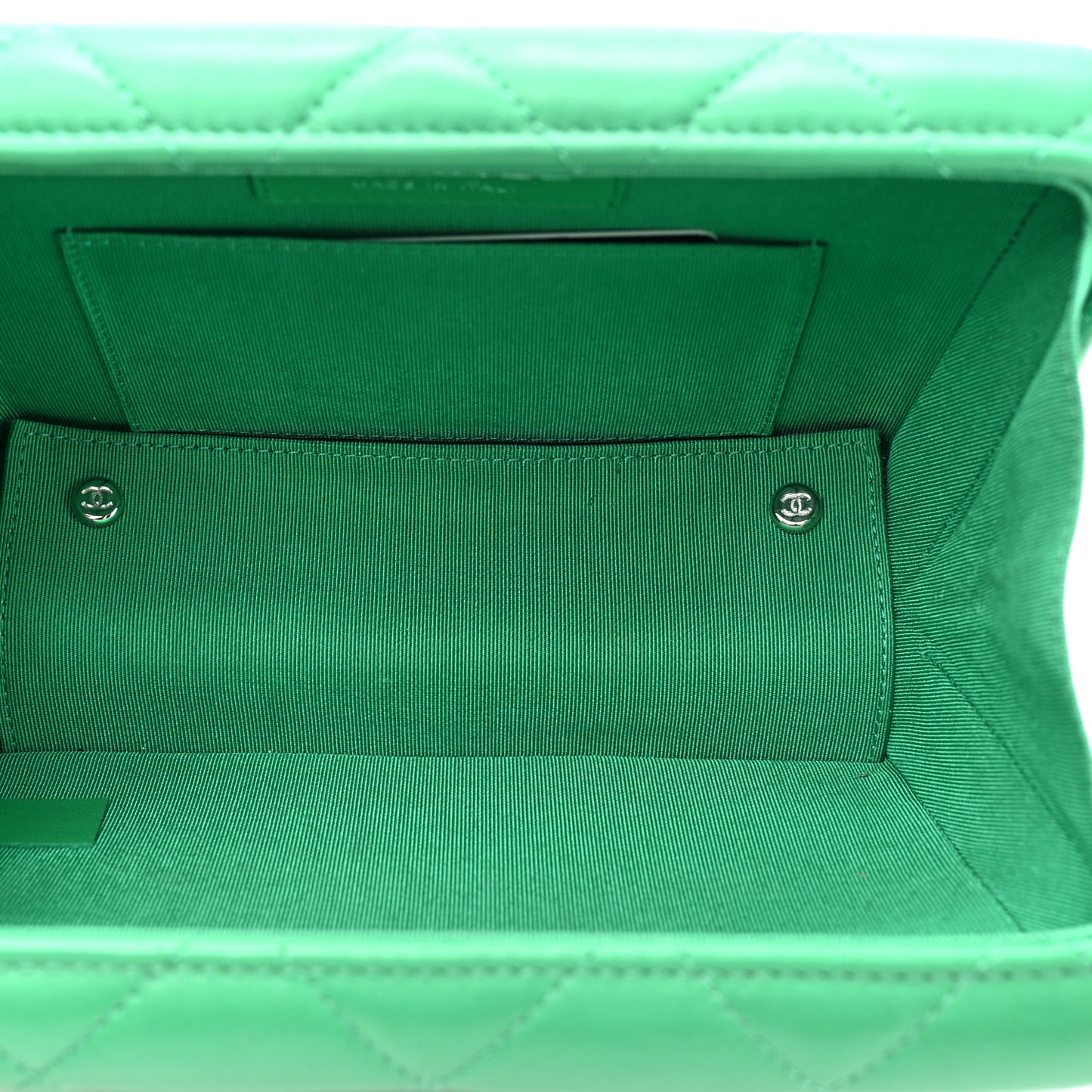 Quilted Lambskin Metal Bar Clutch Bag Green