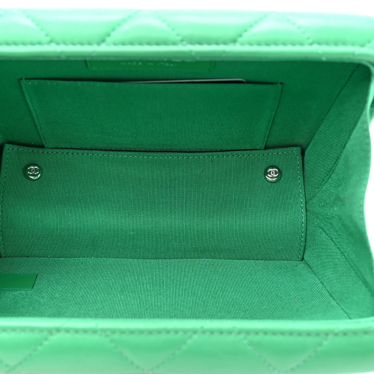 Chanel Quilted Lambskin Metal Bar Clutch Bag Green 5 of 12