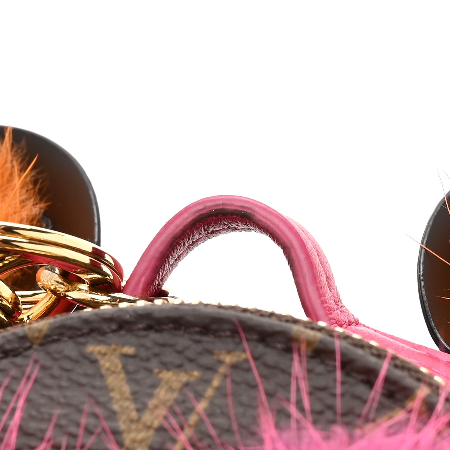 Monogram Calfskin Mink Fur Palm Springs Bear Bag Charm Key Holder Pink Orange