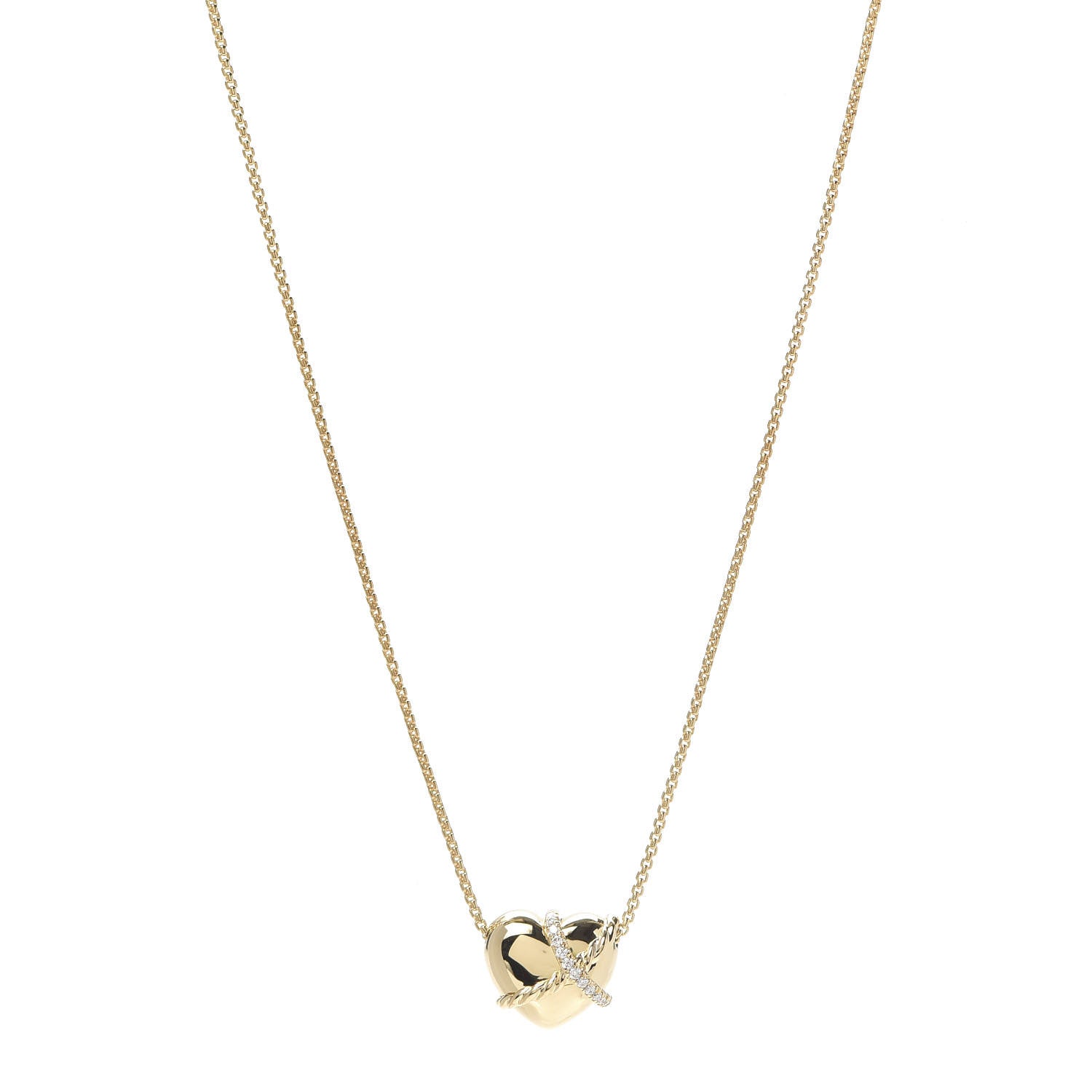 David Yurman 18K Yellow Gold Diamond Le Petit Coeur Heart Pendant Necklace 1 of 6