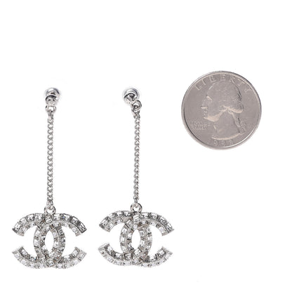 Chanel Baguette Crystal CC Drop Earrings Silver 2 of 4