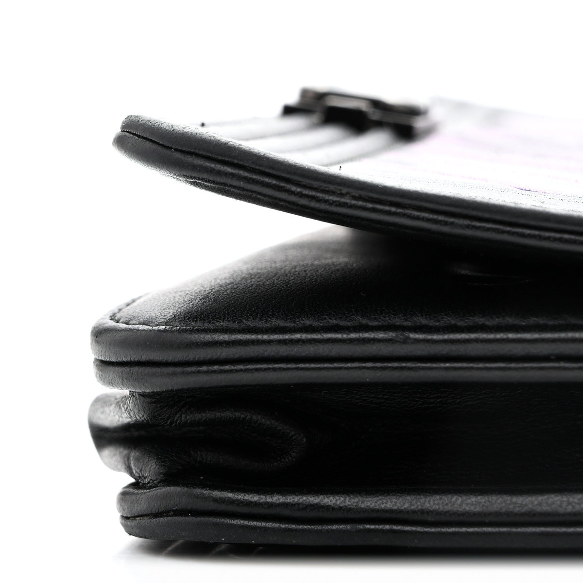 Calfskin Painted Chevron Embossed Boy Wallet On Chain WOC Black