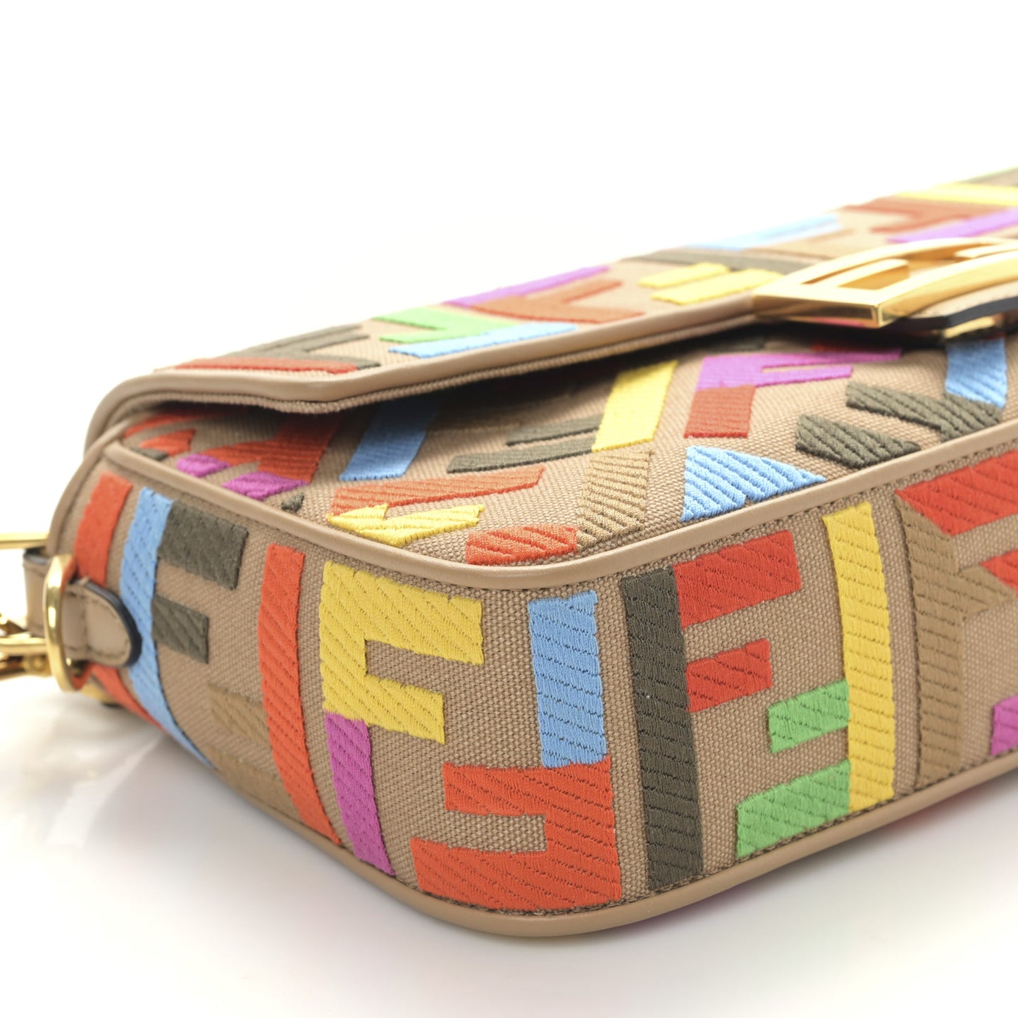 Canvas Vitello King FF Multicolor Embroidered Baguette Multicolor Cuoio