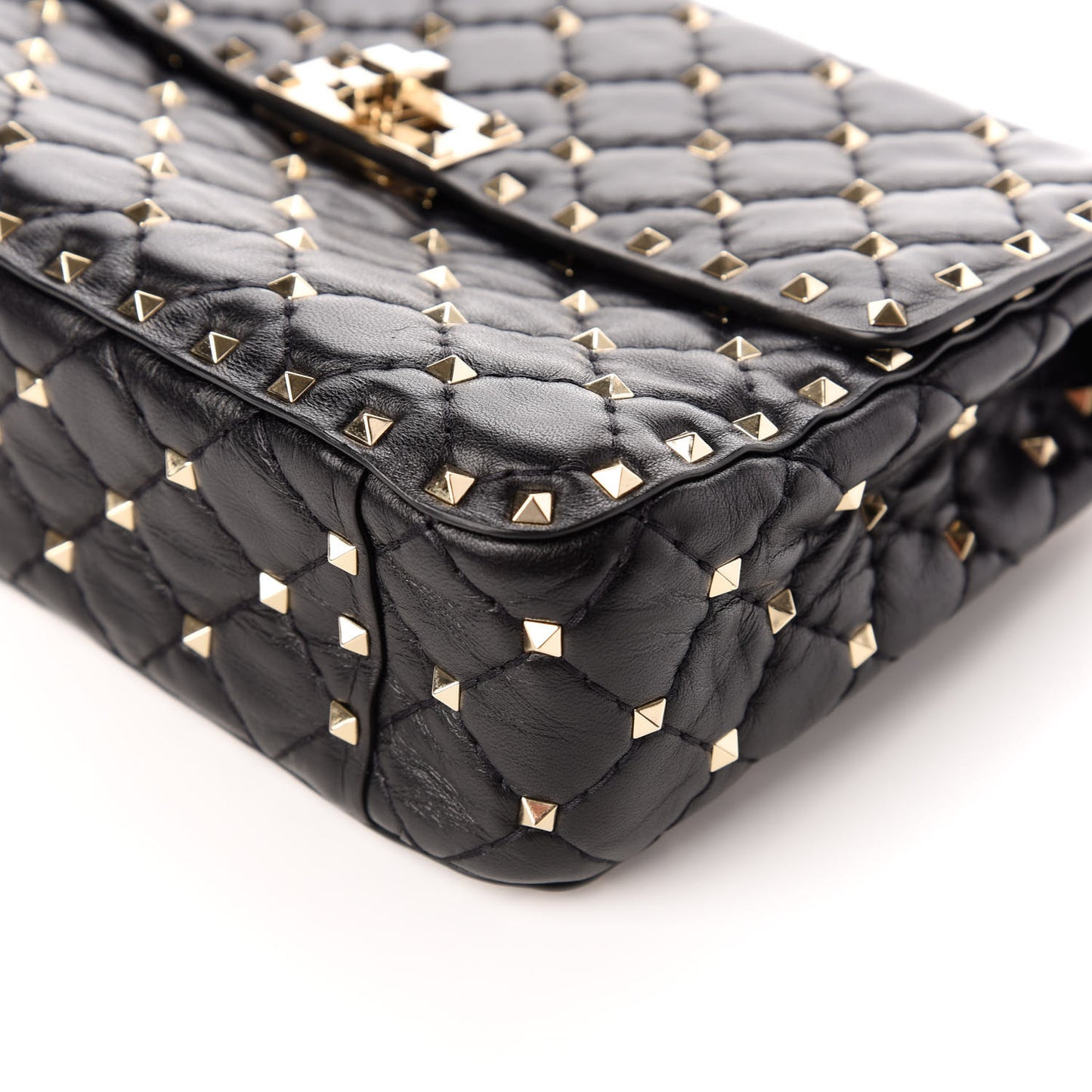 Lambskin Medium Rockstud Spike Shoulder Bag Black