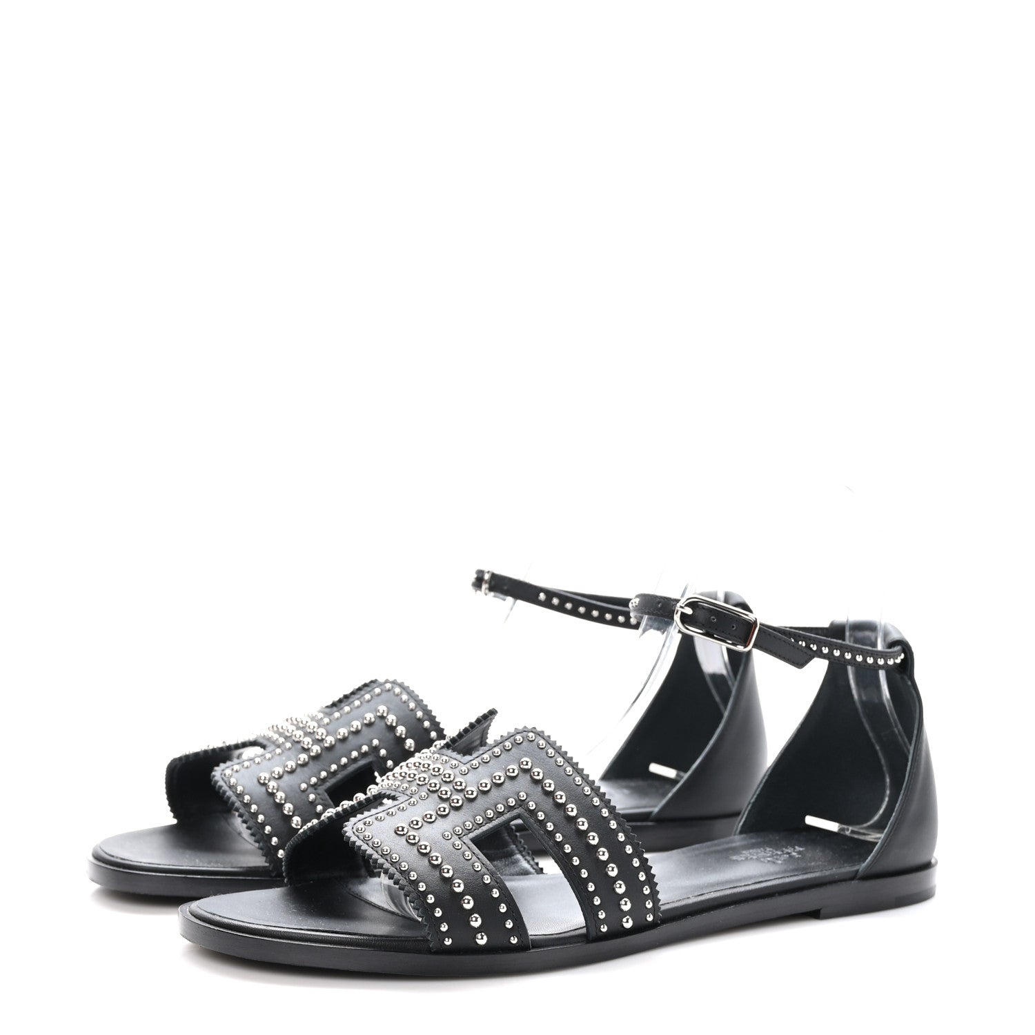 Hermes Calfskin Studded Santorini Sandals 39 Black 3 of 8