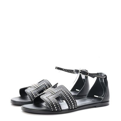 Hermes Calfskin Studded Santorini Sandals 39 Black 3 of 8