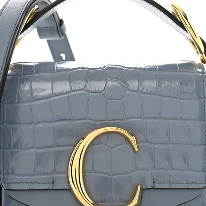 Chloe Calfskin Crocodile Embossed Mini C Double Carry Ash Blue 8 of 11
