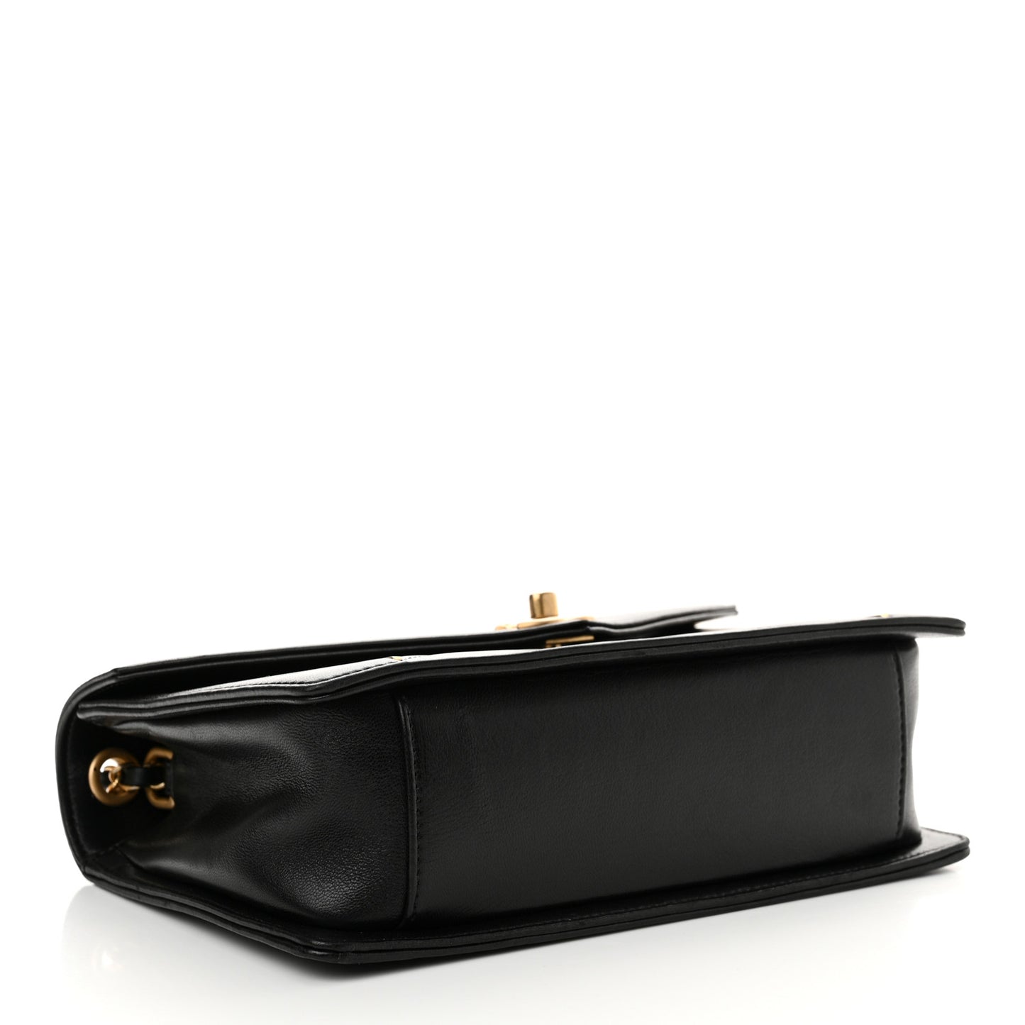 Lambskin Reversed Chevron Quilted Flap Black