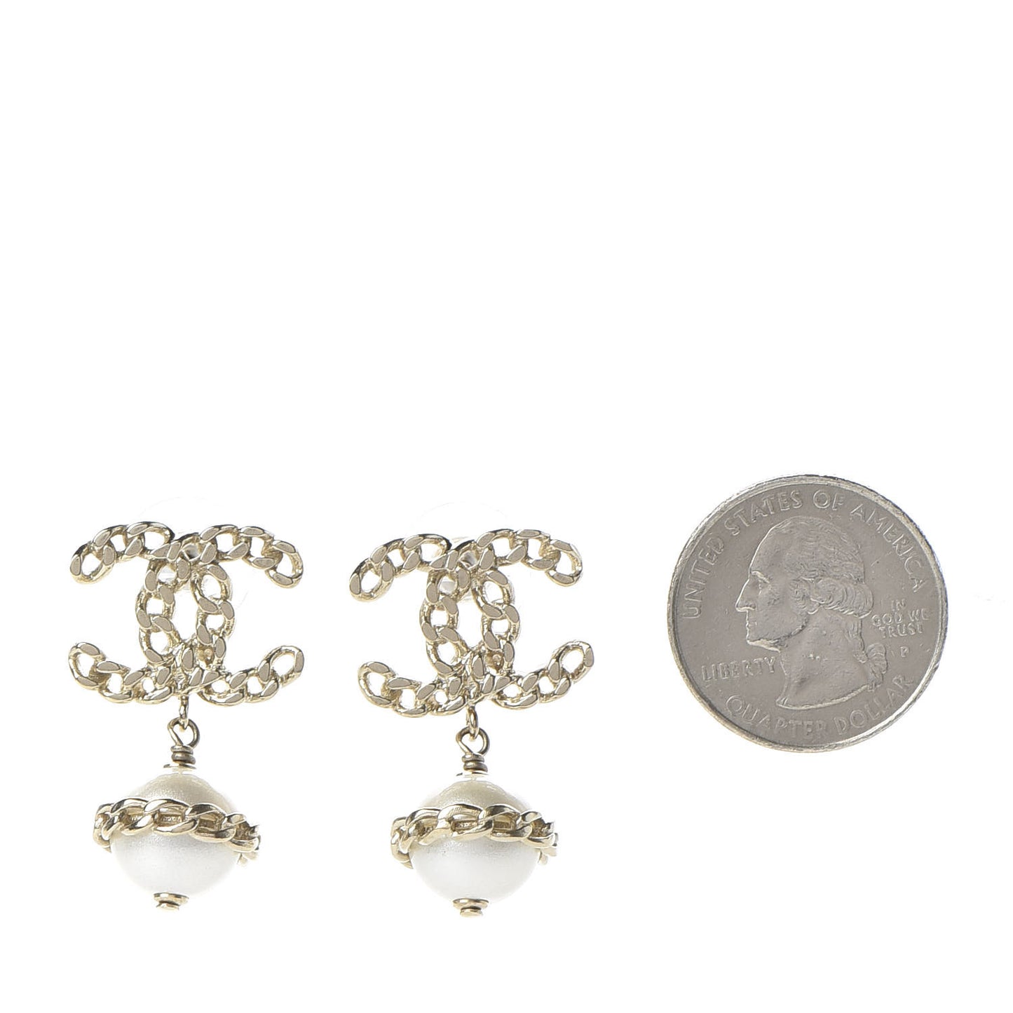 Chain Pearl CC Drop Earrings Gold