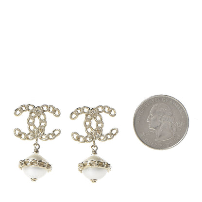 Chanel Chain Pearl CC Drop Earrings Gold 2 of 5