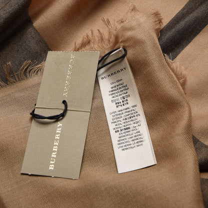 Burberry Modal Wool Overdyed Chambray Check Square Scarf Camel 5 of 5