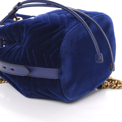 Gucci Velvet Matelasse GG Marmont Bucket Bag Cobalt Blue 8 of 9