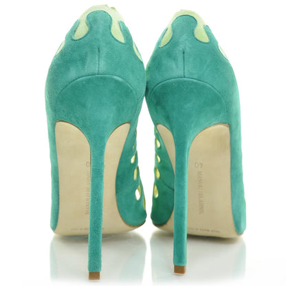 FASHIONPHILE MANOLOBLAHNIKSuedeColiflorPumps40EmeraldLimeGreen 3 of 7