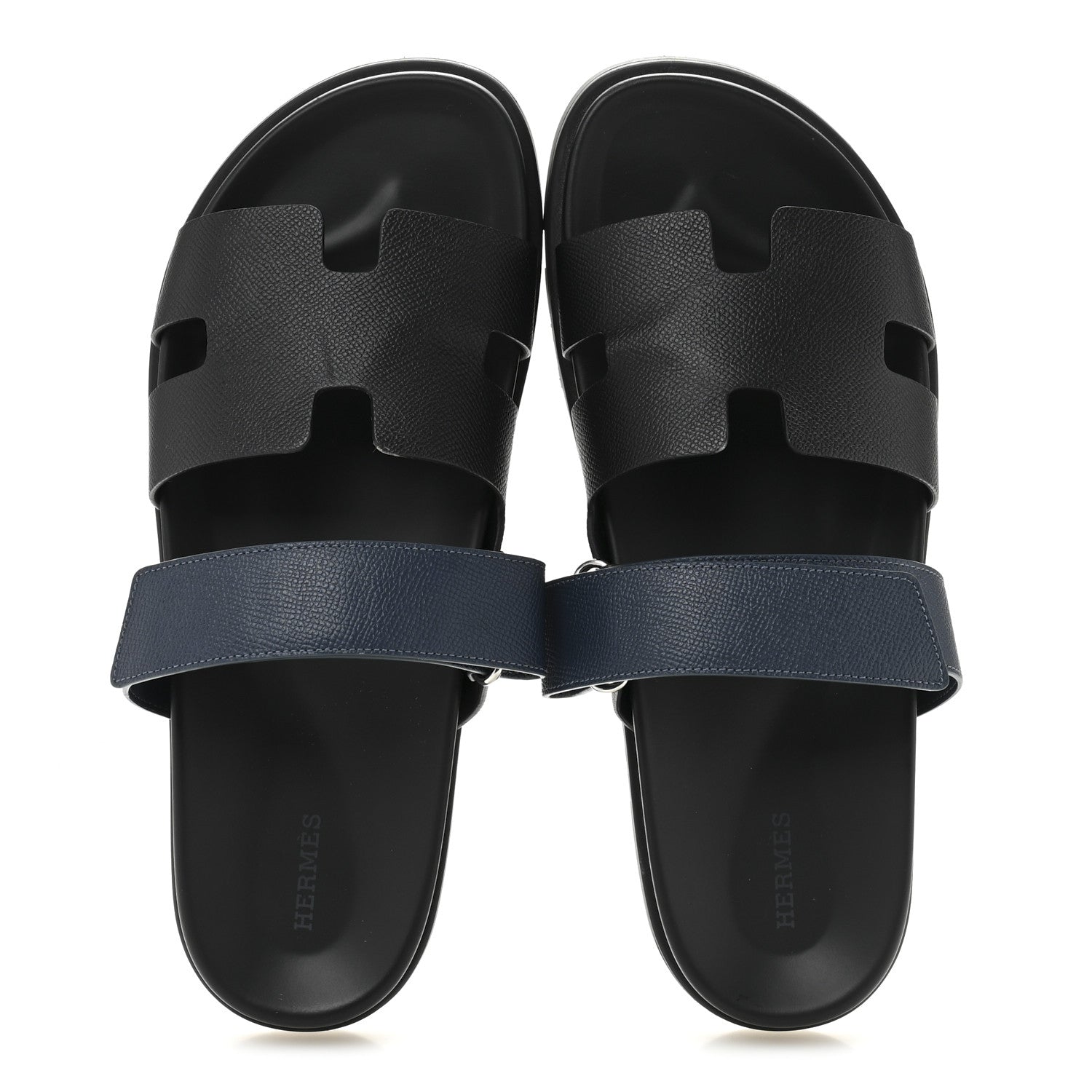 Hermes Epsom Mens Chypre Sandals 44.5 Black Bleu Céleste 2 of 10